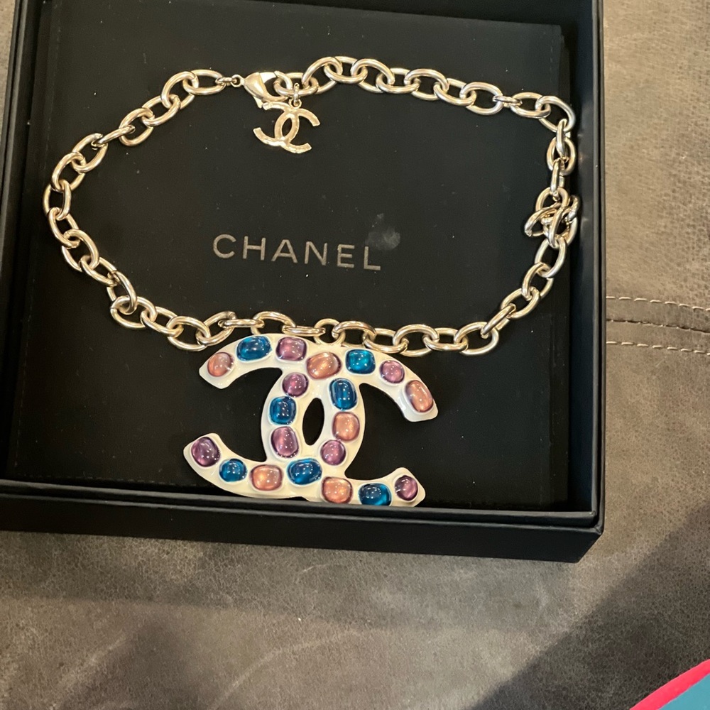 CHANEL Gold Necklace with Multicolor Accents